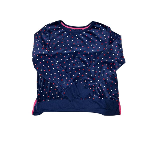 Kate Spade Navy Blue Velour Pajama Set Sz L Polka Dot Cozy Sleepwear Cabincore - Picture 6 of 12